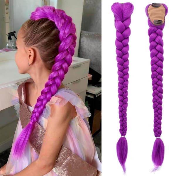 K-pop Devil Hunter Barnperuk | Flätat håraccessoar med hästsvansklämma, lämplig för cosplay (70cm)