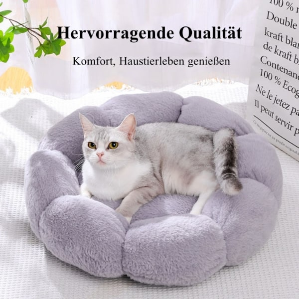 Pet Haven Cuddler, Ergonomiskt Stöd med Upphöjd Blommig Kantdesign, Halkfri Bas Säkerställer Säkerhet, Maskintvättbar, Idealisk för Innekatter & Små