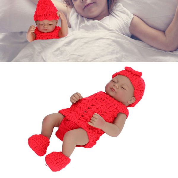 Livsliknande babydocka 10 tum mjuk silikon nyfödd pojke spädbarnsdocka med vackra kläder barnleksak röda kläder med skor