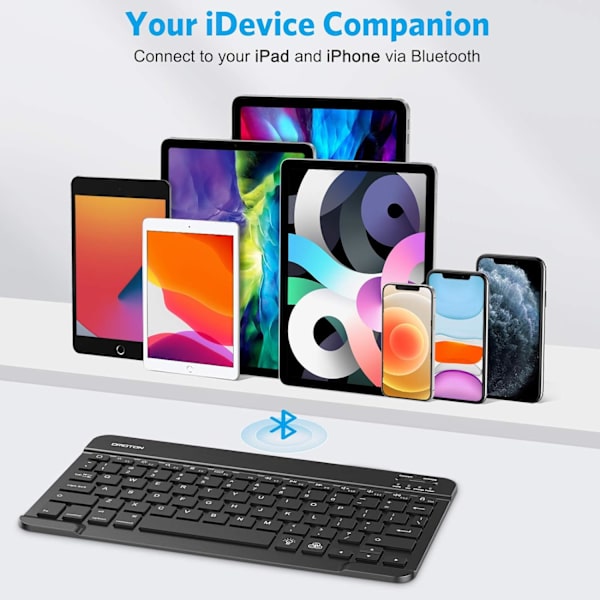 Tablet-datorns tangentbord Mini trådlöst Bluetooth-tangentbord med bakgrundsbelysning, 7-färgad bakgrundsbelysning/laddningsbart/ultratunt
