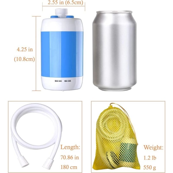 Campingdusch, bärbar dusch utomhusdusch, inbyggt 5000mAh batteri, uppladdningsbar elektrisk handdusch, duschflödespump (himmelsblå)