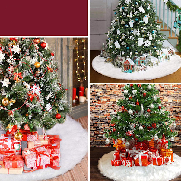 Julgransmatta vit, 120 cm julgransmatta, rund julgransmatta av päls, plysch julgransmatta för jul, nyår,
