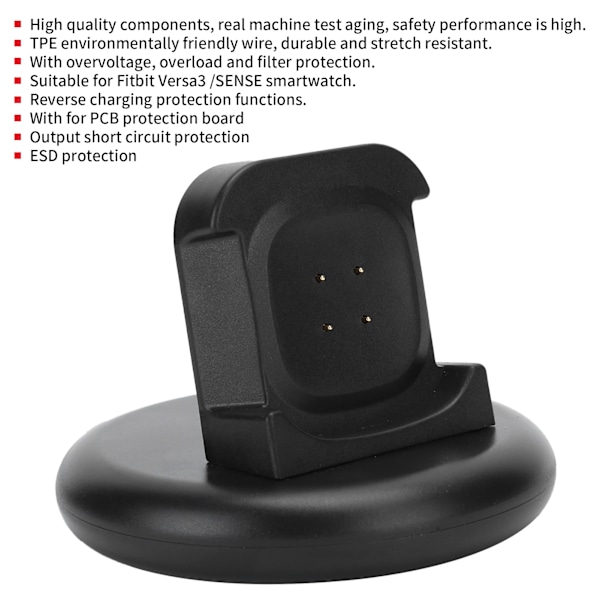 Fitbit Versa 3 & SENSE Laddningsdocka, Magnetisk & Snabb Laddningskabel, Överhettnings- & Överladdningsskydd, Lätt att Använda & Portabel, Hållbar & Premium