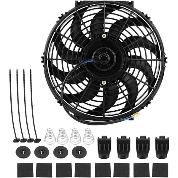 12V 80W Bilkylare Universal 10 Böjda Blad Elektrisk Kylare Motor Kylare Fläkt för Bil med Monteringssats 12 Tum