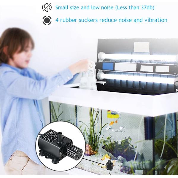 DC12V 5W Ultratyst Mini Borstlös Vattenpump Vattentät Nedsänkbar Fontän Akvarium Cirkulerande 280L/H Lyft