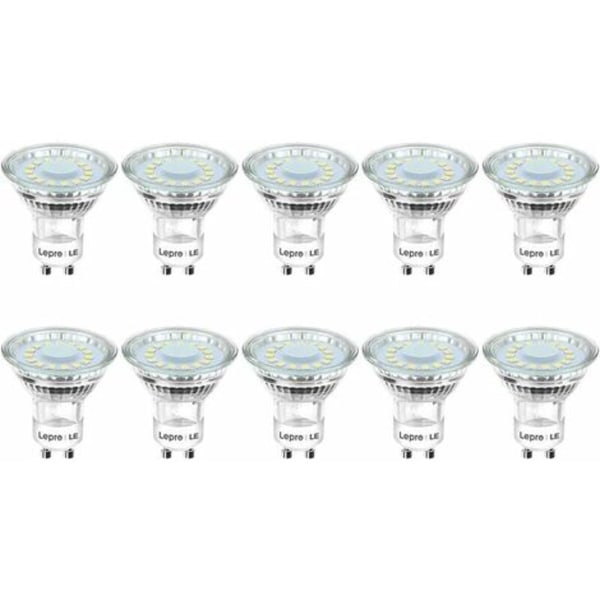 10-pack GU10 LED-lampor, kallvitt 5000 K, motsvarande 50 W halogenspot, 4 W 325 lm energibesparande, 110° bredstråle, ej dimbar.