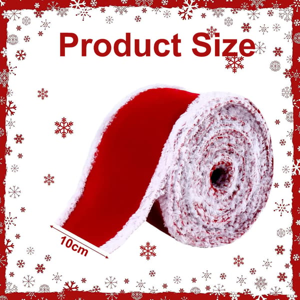 Jul Sammet Snöig Kant Trådband, 10 cm, 9 meter, Röd