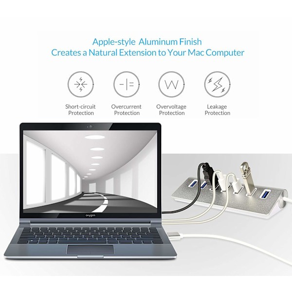 7 portar USB 3.0 höghastighets USB-hubb - Triangel aluminiumlegering sju portar dataöverförings USB-hubb kompatibel med PC, iMac, MacBook, Windows, USB-minne