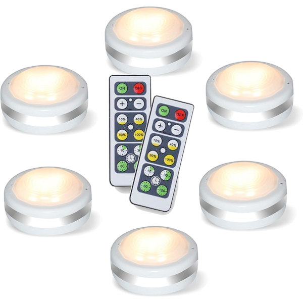 Puck-lampor med fjärrkontroll, trådlösa LED-puck-lampor batteridrivna, LED-puck-lampor med fjärrkontroll, LED-belysning under skåp, dimbar garderob