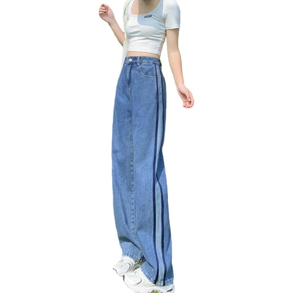 Baggy jeans för damer med hög midja raka ben, Casual Boyfriend Jeans (XL)