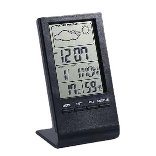 Inomhus- och utomhustermometer, termometer hygrometer barometer inomhus utomhus, digital väckarklocka med utomhussensordisplaytid datum dag månfas