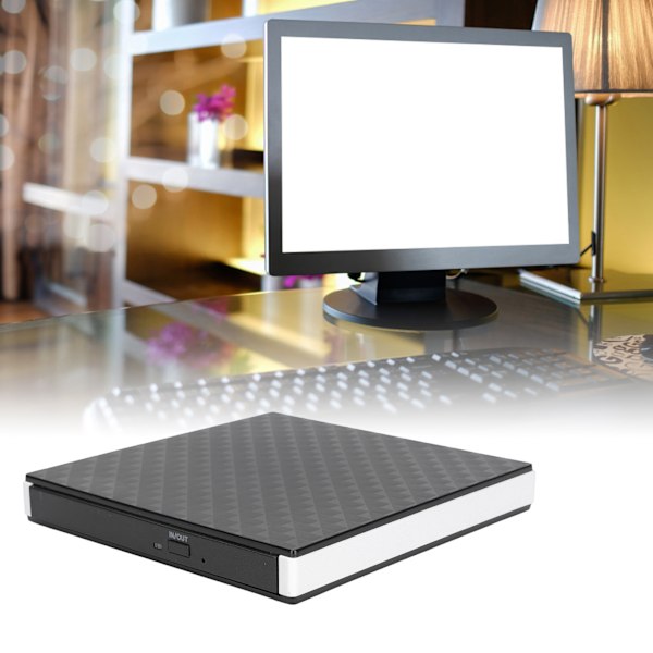 Bärbar DVD-brännare för ultrasnabb läsning och skrivning, Slim optisk enhet med höghastighetsöverföring för Windows, Mac, Linux (SATA SSD-kompatibilitet)