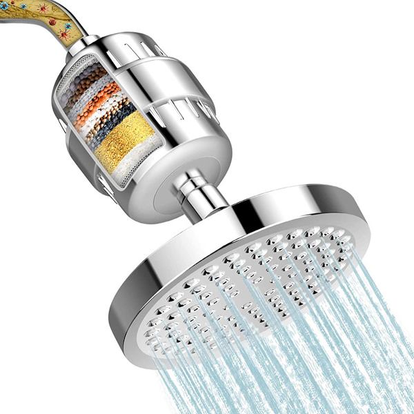 Duschhuvud med filter Filter Fast duschhuvud med filter, 6 tum regnduschfilter Duschhuvud för torr hud och hår, handsfree, kopparanslutningar,