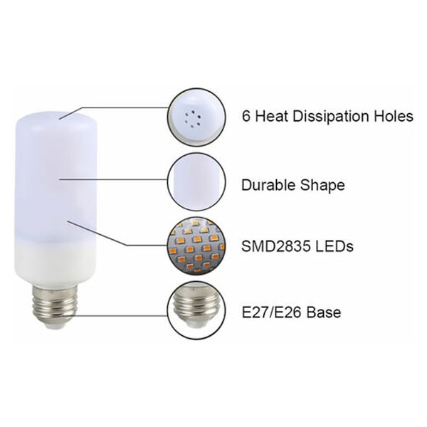 Tomshine LED-lampa med flimrande lågeffektljus, 3 lägen, E27 SMD2835, dekorativ lampa