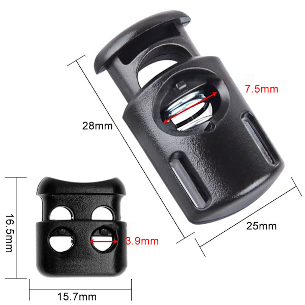 FineGood 20-pack sladdproppar, sladdklämma för rep, fjäderlås för rep, 10 st Sing, 10 st dubbla svarta