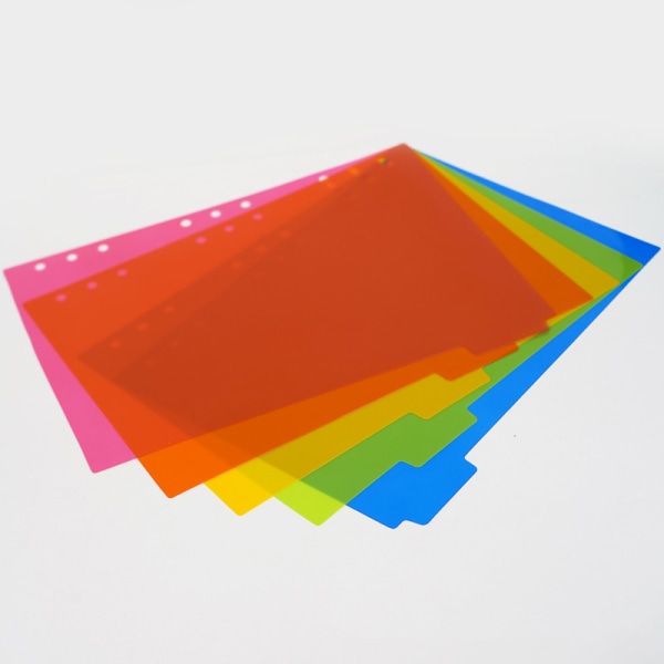 Niohåls lösbladspåfyllningspapper mellanblad, B5-plastindexavskiljare, horisontell stil, fem färger per set