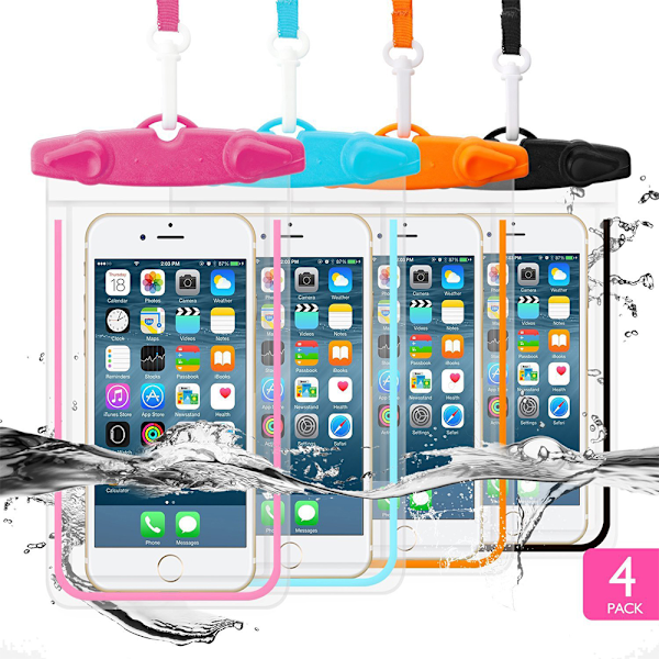 Universell vattentät väska, 4-pack undervattens genomskinlig telefonväska torrväska kompatibel med iPhone 11 Pro Xs Max XR X 8 8P Galaxy Pixel upp till 5,5\", torr