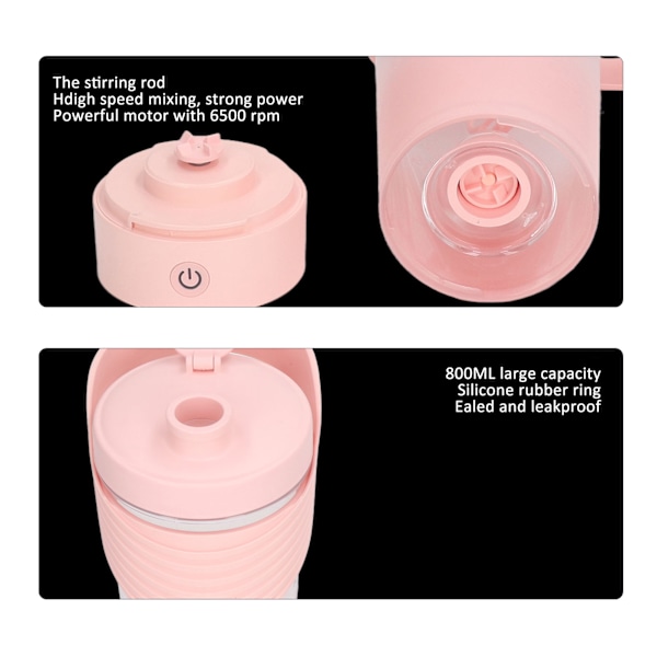 Shakerflaska USB Uppladdningsbar Kraftfull Silikon för Protein Kaffe Mjölkshakes 800ML Rosa