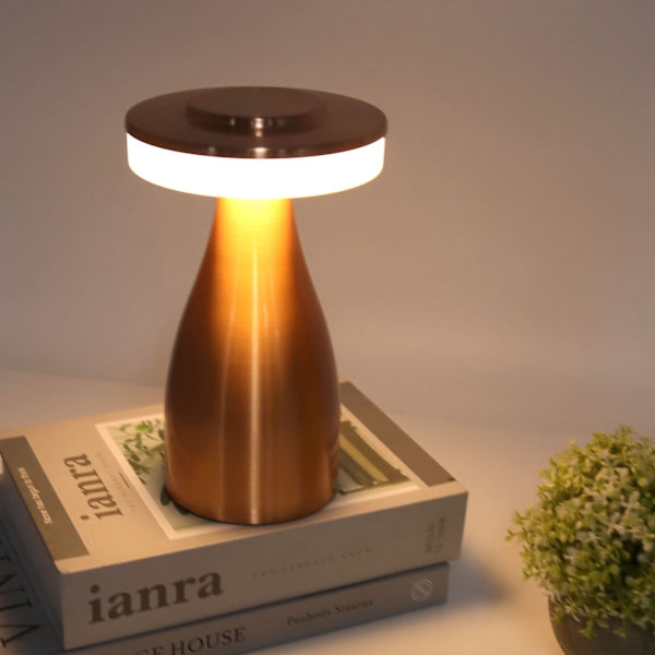 LED-bordslampa med touch-kontroll, 3-läges dimbar, USB-laddningsbar, dekorativ, bärbar nattdukslampa för barnkammare, koppar