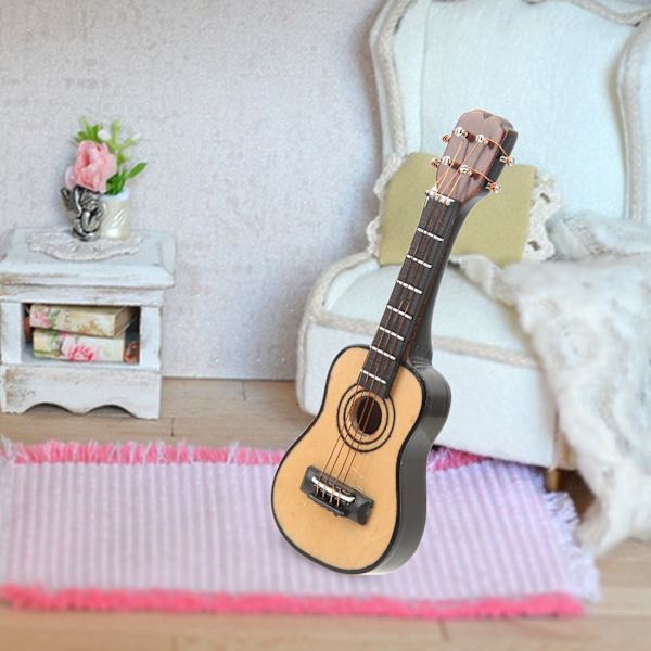 1:12 Miniatyrgitarrmodell Björk Målad Yta Livsliknande Dekorativ Miniatyrgitarr Prydnad för Dockhus Klassisk