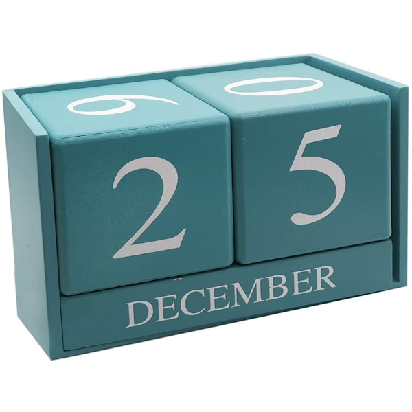 Trä skrivbord block kalender - evig block månad datum display hem kontor dekoration（ Blå ), 6.1 X 3.9 X 2.9 tum