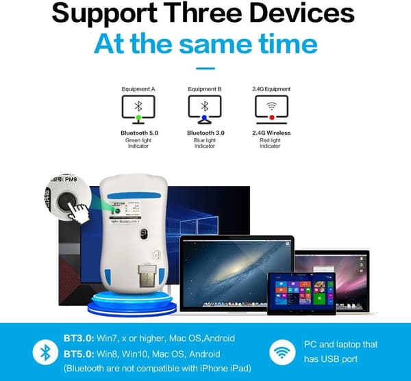 Stille Klikk Oppladbar Bluetooth-mus, Plug and Play for problemfri bruk (Sølv)