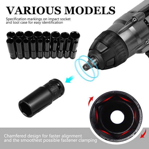 20 st 1/2\" Metrisk Hylsnyckelsats Djup Slagkraft Torque Verktygsset Garage Reparation 8-32mm