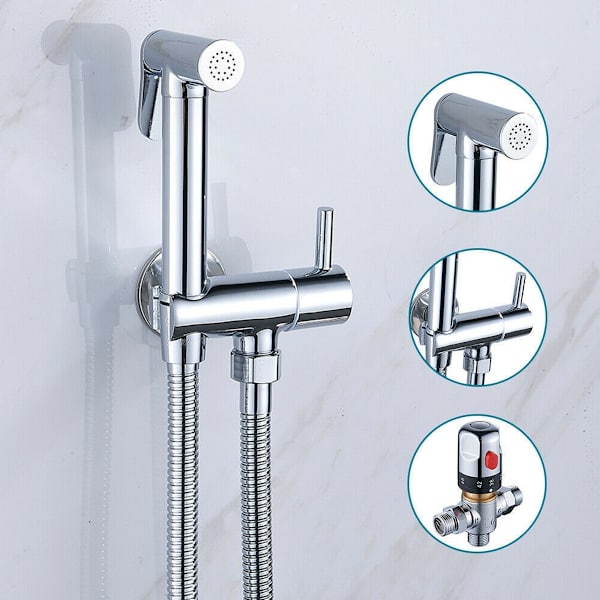 Toalett Duschblandare Kit, Termostatisk Handdusch i Krom Anti-Skåll Toalett, Bidet Spray Dusch Diverter Set