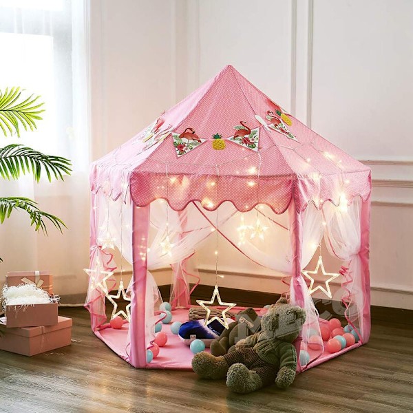 Fantasifull Lekplats, Prinssessatält för Kreativa Äventyr, Portabelt Leksaksslott med Stjärnljus, Polyestertaftkonstruktion, Hållbart