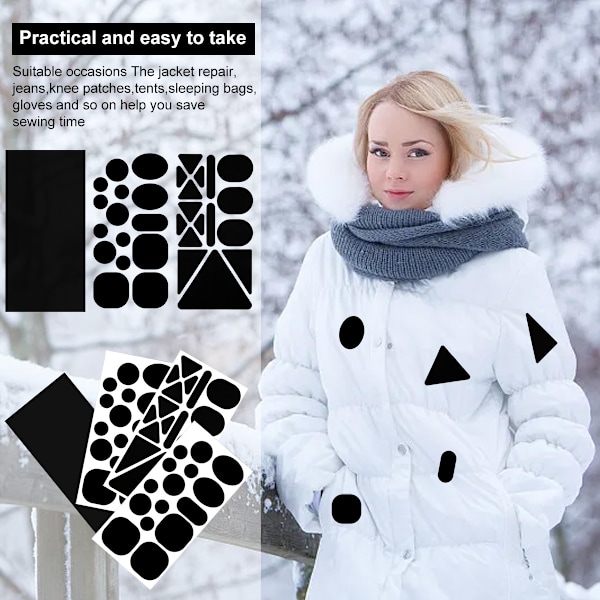 Skystuff 45 st Down Jacket Patches Nylon Reparationstejp Självhäftande Reparationslapp för Jacka Tält Ytterkläder Reparation, Rund och Oval Form