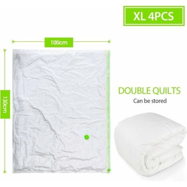 4-pack gigantiska extrastora vakuumförvaringspåsar [130x100cm] för kläder, täcken/sängkläder (4 st (XL))