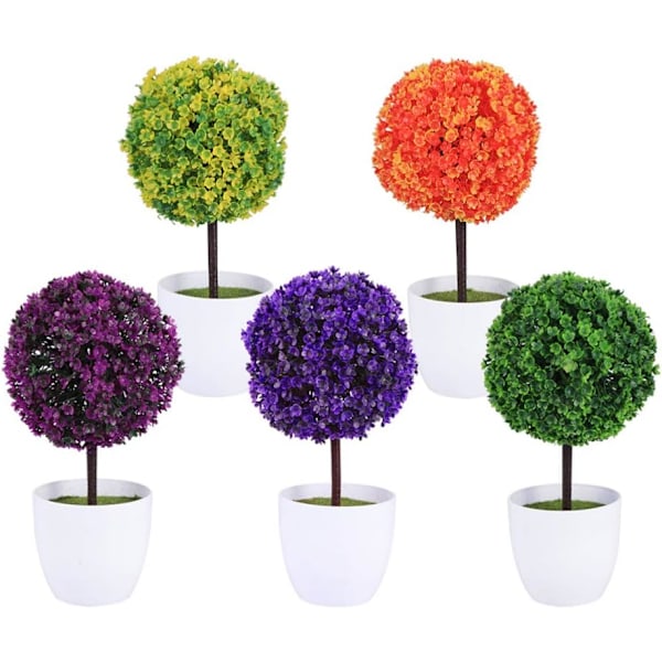 Set med 2 små konstgjorda blomkrukor i form av en topiary, i vit keramik