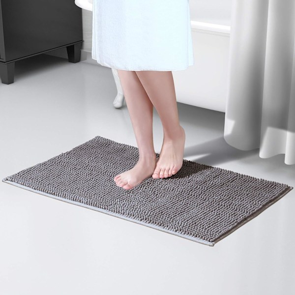 Halkskyddad badrumsmatta 50x80cm mikrofiber chenillematta för badrum grå