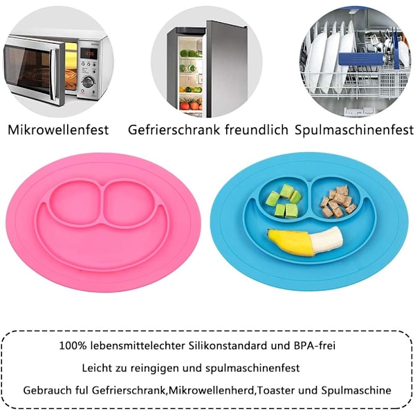 Tåliga Sugkoppstallrikar i Silikon för Bebisar, Stödjer Självmatning med Halkfri Design, Perfekt för Barnstolsbrickor och Hemgjord Barnmat, 2 st