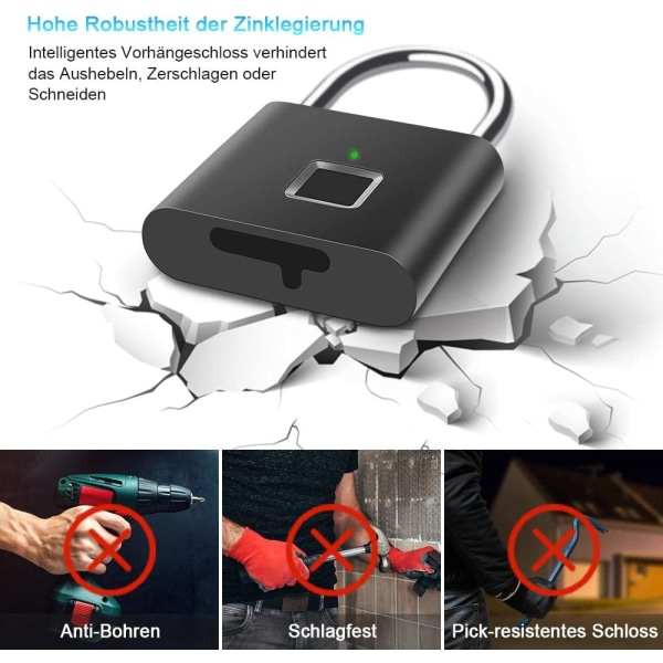 Fingeravtryck Mini Smart Hänglås USB Laddning Biometrisk Hög