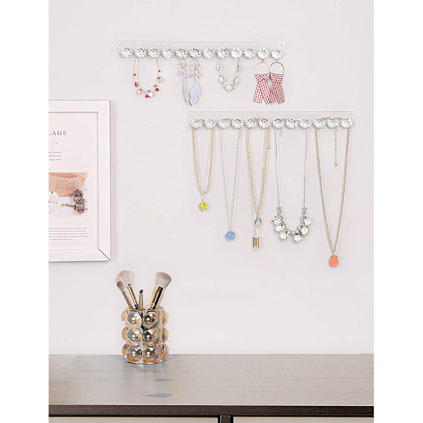 Dörr Halsband Smycken Vägghängare - Transparent Akryl Smycken Örhängen, Armband, Förvarings Skåp med 12 Diamant Krokar för Sovrum,
