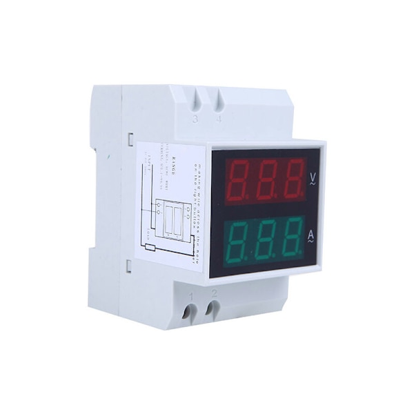 Digital Voltmeter Amperemeter, Multifunktionell DIN-skenemonteringsmätare, Premiummaterial Volt Amp Watt-mätare (AC 80-300V, 0.2-99.9A)