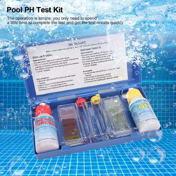 Testkit för poolens pH-värde, testkit för klor i poolen, testkit för vattenkvalitet i poolen, tillbehör till testkit