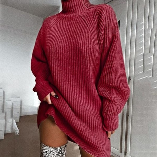 Lång tröja för kvinnor Casual Oversize tröja Klänning Kvinnor Enfärgad Turtleneck Höst Stickad tröja Kvinnor Lång Chunky Stickad Tröja Rea Lång