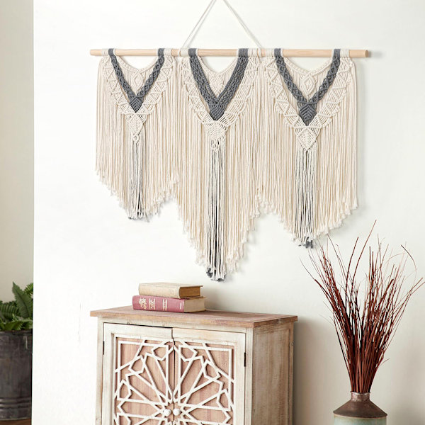 Stor Makramé Väggbonad 110 x 80 cm Boho Gobeläng Handgjord Grå Beige Tassel Bohemiska Gobelänger för Sovrumsvägg Dekoration Balkong Dekor Vägg