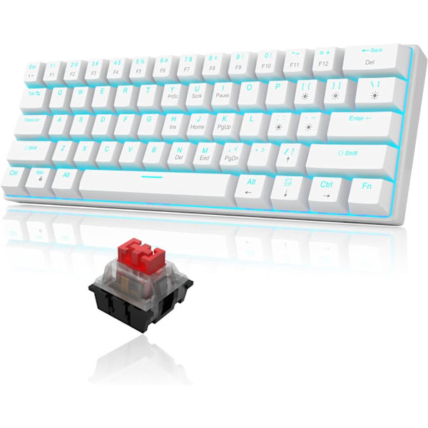 Mini 60% mekaniskt tangentbord med blå brytare, issblå bakgrundsbelyst spelande tangentbord, bärbart kontor dator tangentbord, 61 tangent ultrakompakt liten trådbunden