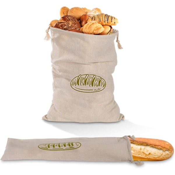 Återanvändbara Brödpåsar Linne, Hållbara och Andningsbara, Perfekt Present till Bagare, Livsmedelsgodkänd Foder, Multifunktionell Användning för Brödförvaring, 2 st