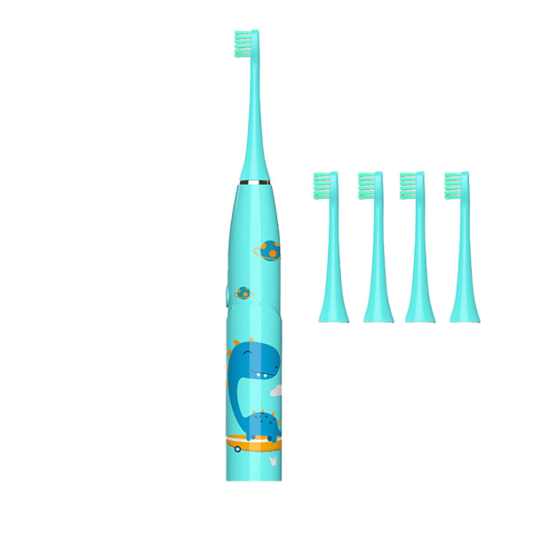 Elektriska tandborstar för barn med 4 borsthuvuden, 3 lägen, blå
