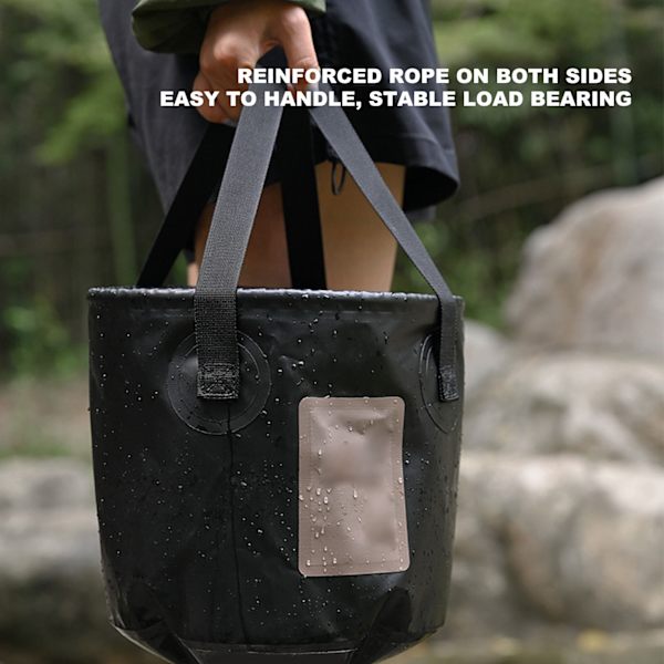 20L Bärbar Camping Hink PVC Fällbar Vattenhink Hög Kapacitet Hopvikbar Behållare för Utomhusaktiviteter Svart