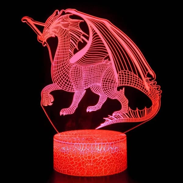 Drage nattlampe for barn, 3D dinosaur illusjonslampe, bordlampe