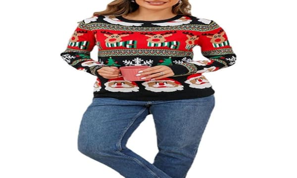 Julesweatre til kvinder, grim strikket pullover, efterårssweater, rund hals, langærmet trøje til fest