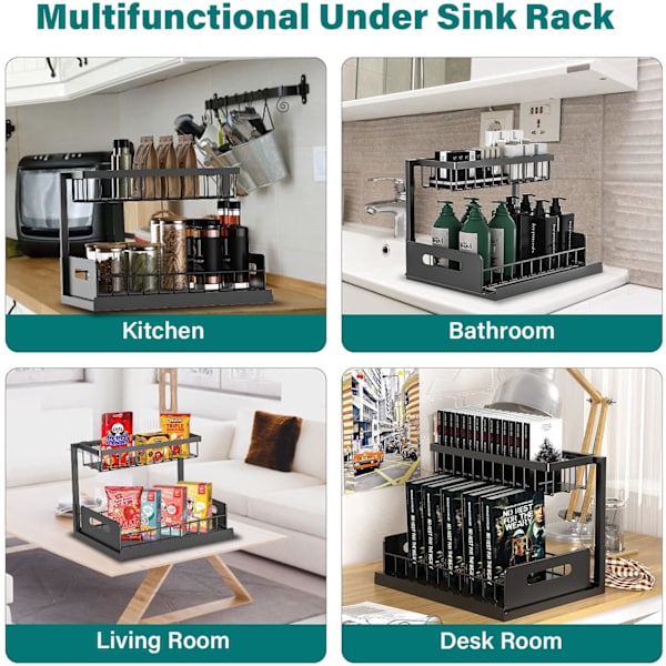 Under Sink Köksförvaring Rostfritt Stål, 2 Glidande Hyllor Under Sink Kökshylla, Högkvalitativ Under Sink Köksorganisatör, Flerfunktionell