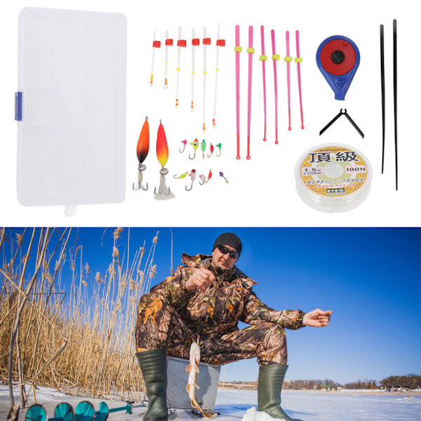 Mini isfiskespö Rulle Combo Bärbar isfiskespö Topp Tips Swim Jigs Hook Set för Utomhus Vinter Blå
