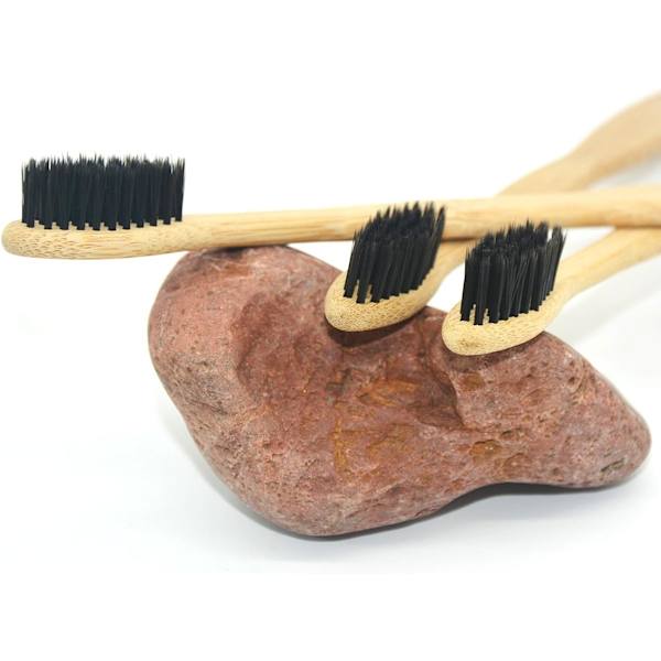 Naturliga Bambu Tandborstar Trä Ekologiska Tandborstar med Mjuka Svarta Borst (5 Stycken Naturliga)