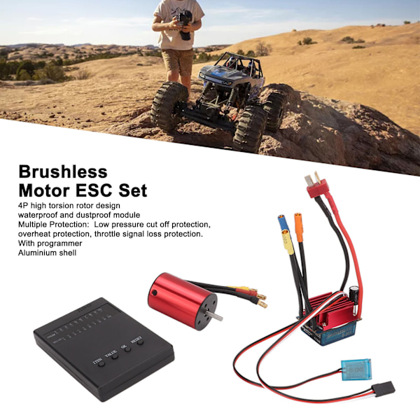 Borstlös motor ESC-set med högt vridmoment, multipel skydd, programmerbar S35A borstlös ESC med programmerare för 1/14 1/16